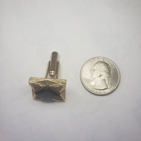Vintage Cufflinks Gold-toned with Black Stone Square Unbranded Pre-Owned - Picture 7 of 7